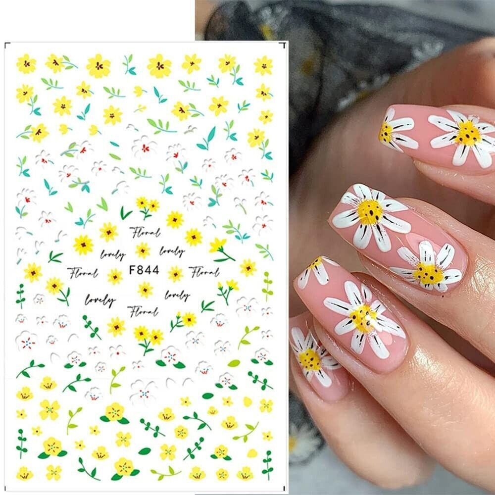 Daisy Sakura Butterfly Leaves 3D Nail Stickers Adhesive Decals Flowers DIY NS3