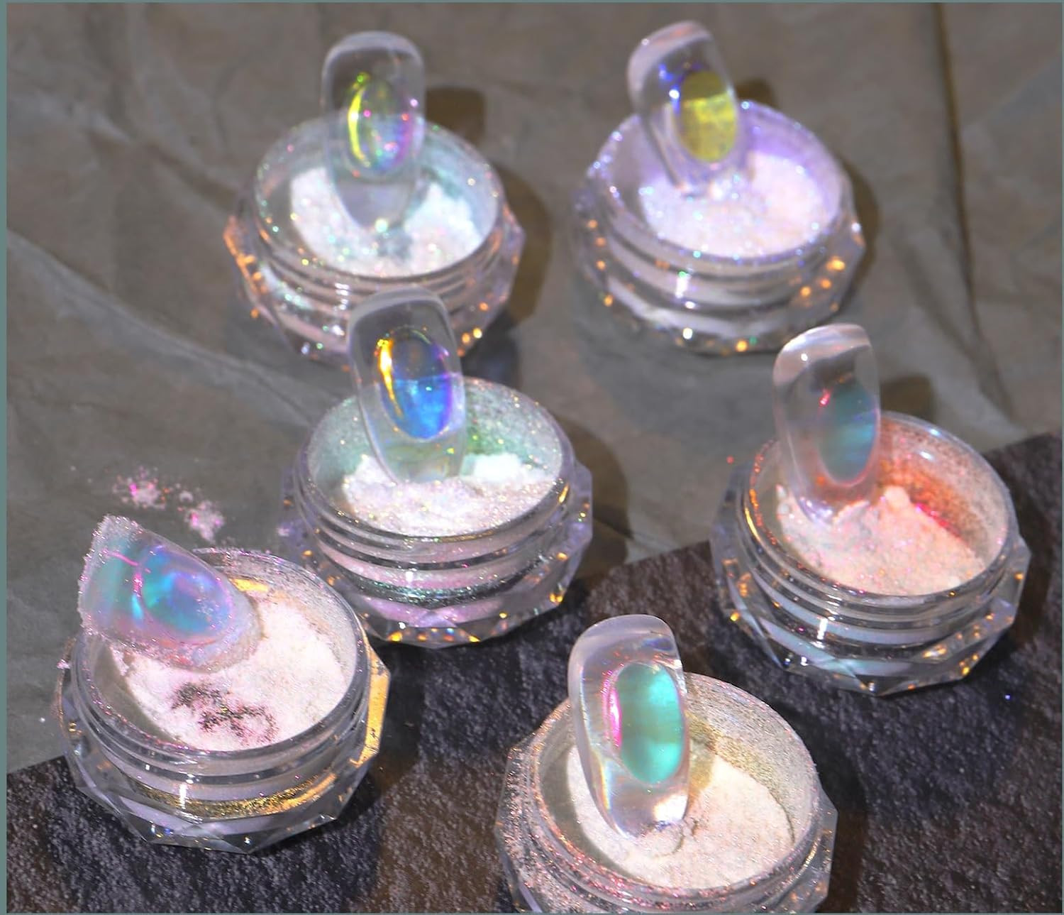 Ice Transparent Aurora Nail Powder Neon Rainbow Holographic Chameleon Powder Mul