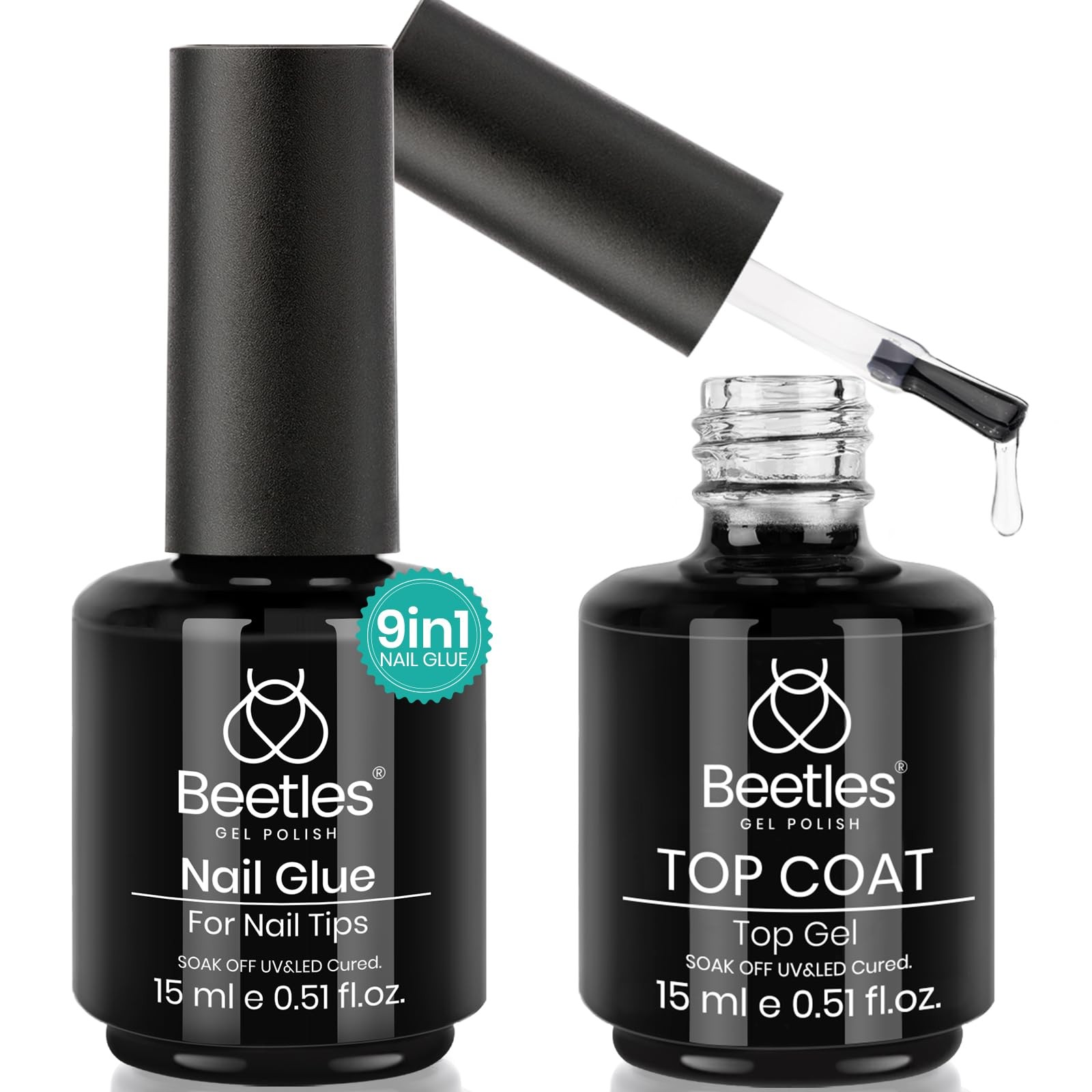 Beetles Gel Nail Glue and No 0.51 Fl Oz (Pack of 2), Top Coat