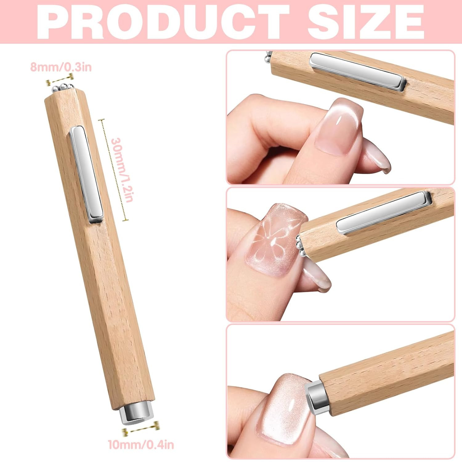 3 in 1 Wooden Handle Nail Magnet Cat Eye Magnet, Versatile Magnet Tool for Nails