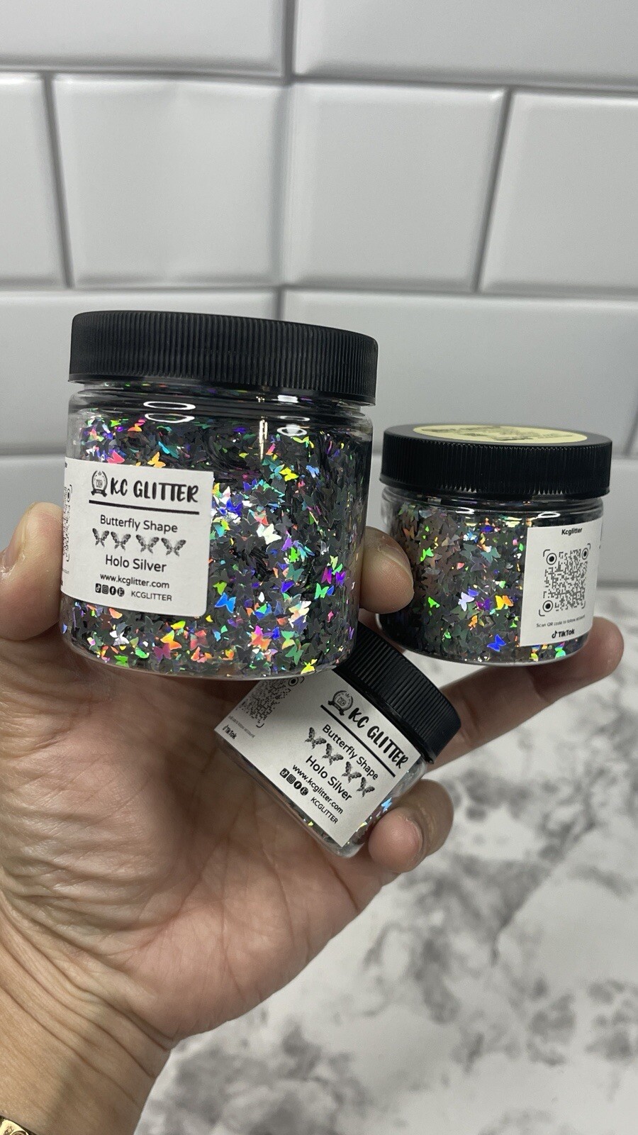 50g Solvent Resistant BUTTERFLY shape Glitter (Holo Silver) Nail Art DIY Craft