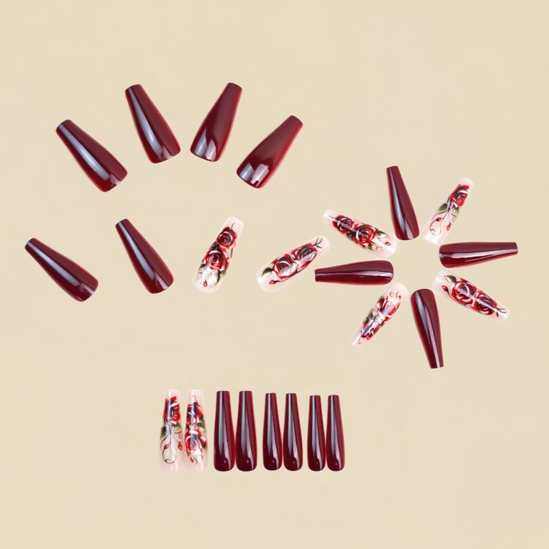 48 Valentine’s Day Rose Fake Nails – Removable Fake Nail Art, Suitable for Women