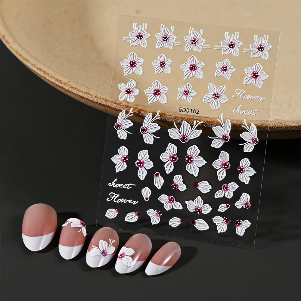 Nail Art Stickers – White & Purple Floral Lace Flower Design for Elegant Nails