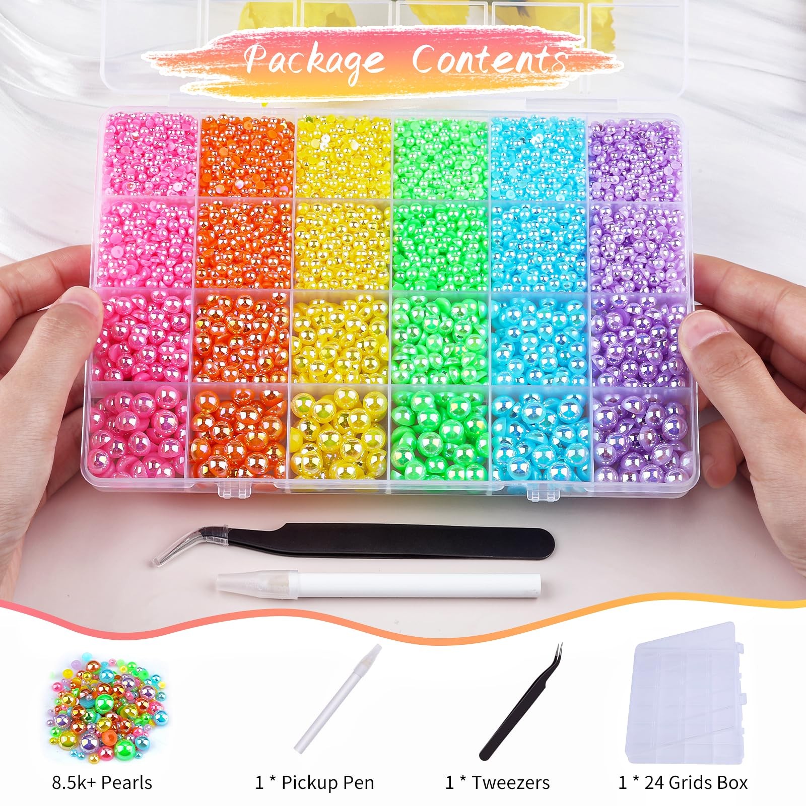 8500PCS Rainbow Flatback Pearls Set, 3/4/6/8mm Pink Purple Blue Half Round Pe…