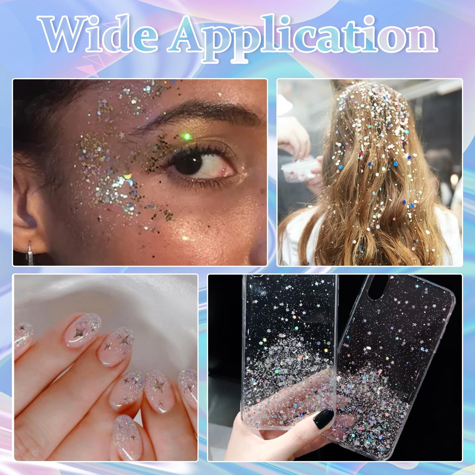 6 Grid Holographic Star Nail Glitter Set,3D Five-Pointed Star Sequins,Flakes …