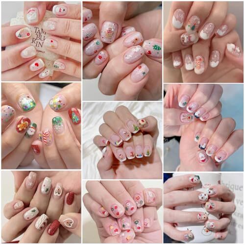 Glitter Christmas Nail Art Stickers for Set 3D Self- Adhesive Christmas Cartoon