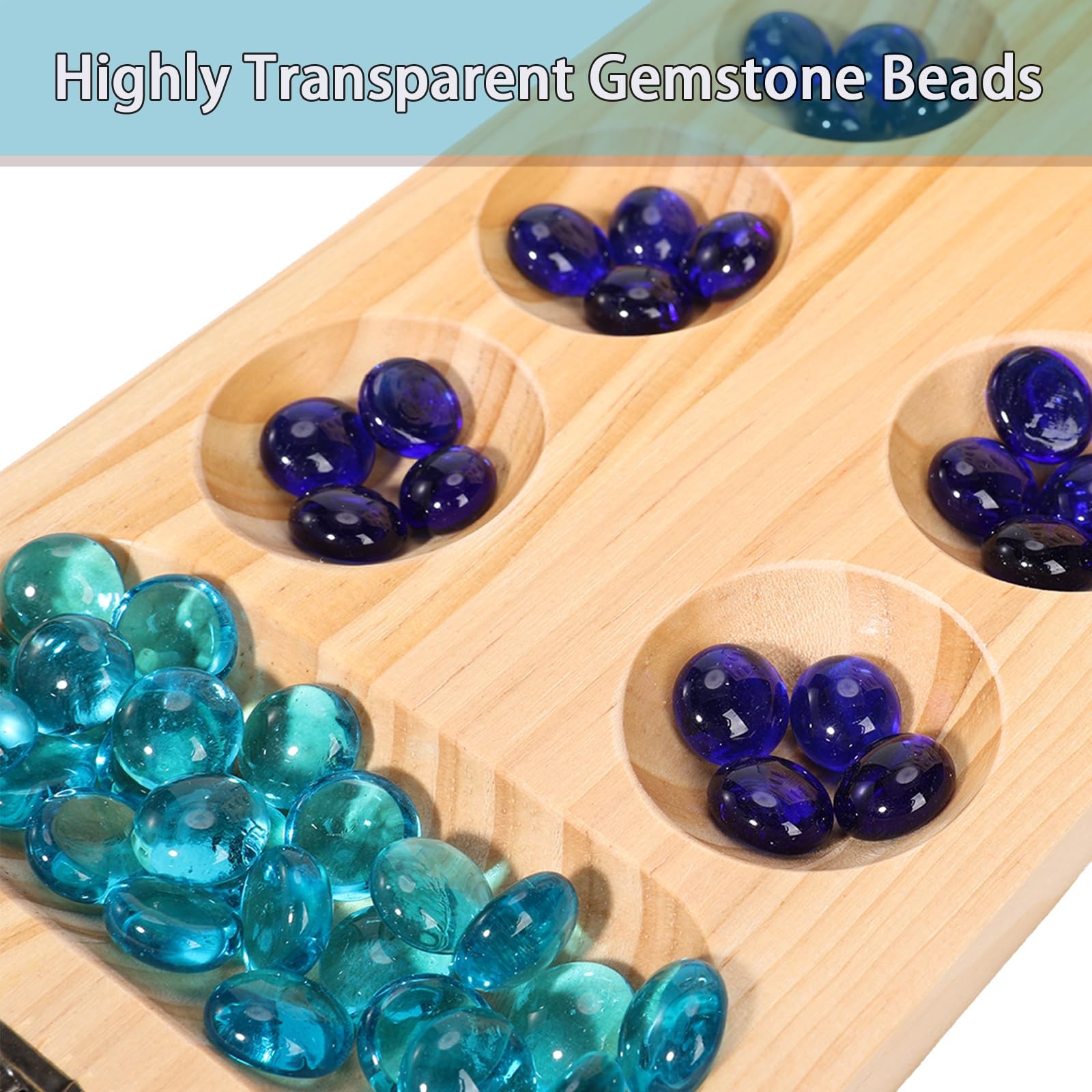 Wooden Mancala Board Game Set,Larger Size 17.6*5.2 inches, Woodgrain Color