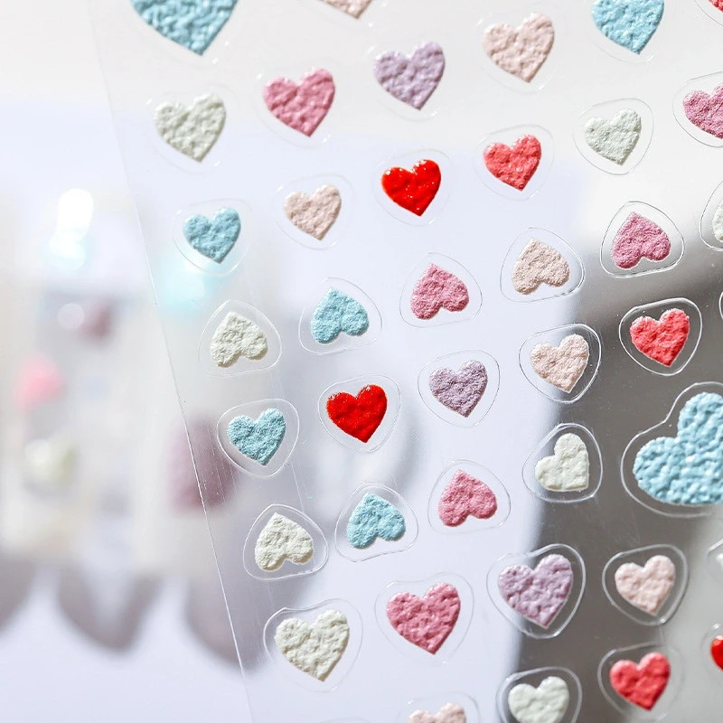 Multicolor Heart Nail Stickers – Red, Pink, Blue & Purple Designs (48)
