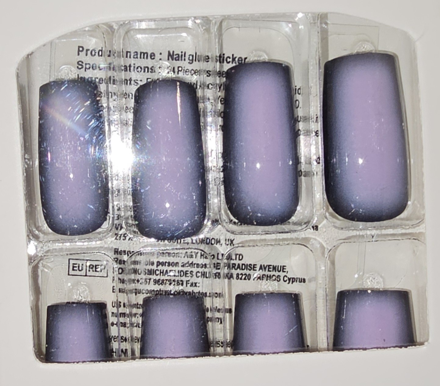 Press-On Nails Purple French Styled Ombre Medium/Long Coffin Shaped