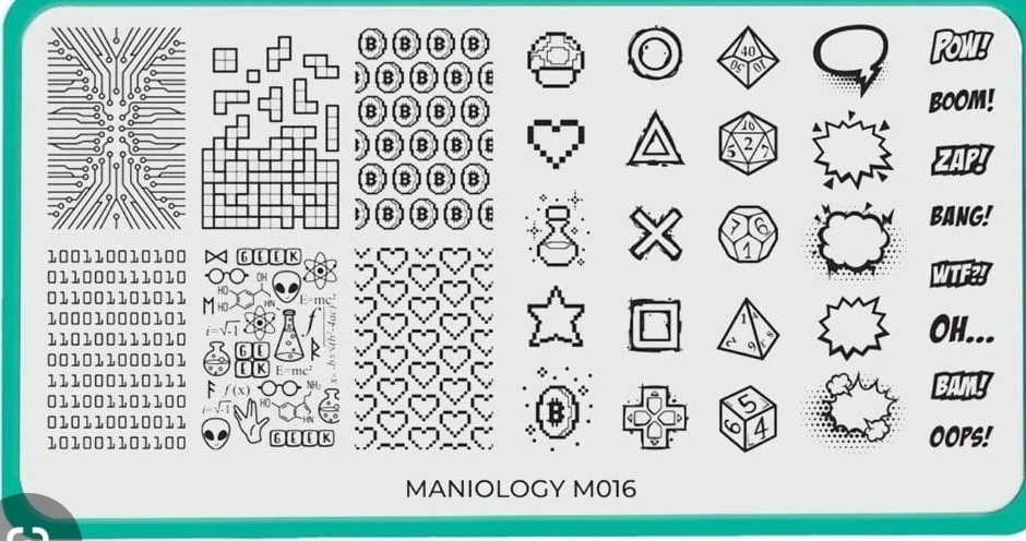 Maniology M016 Nail Stamp Plate Rebel Yell Comic Animation Bubbles Tetris Gamer