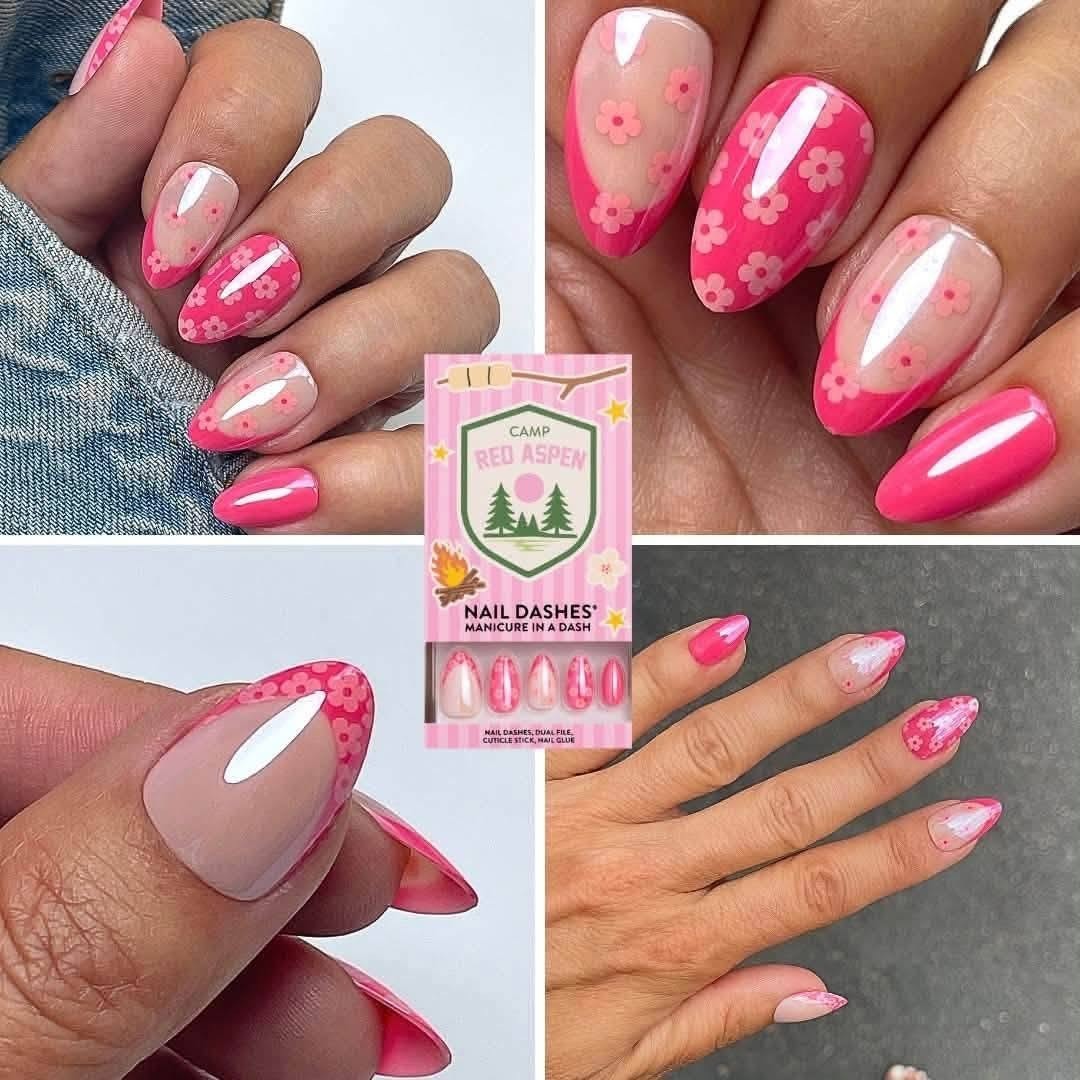 Red Aspen Press On Nails Desey’s Daisy Daydreams Medium Almond Pink Mix Floral