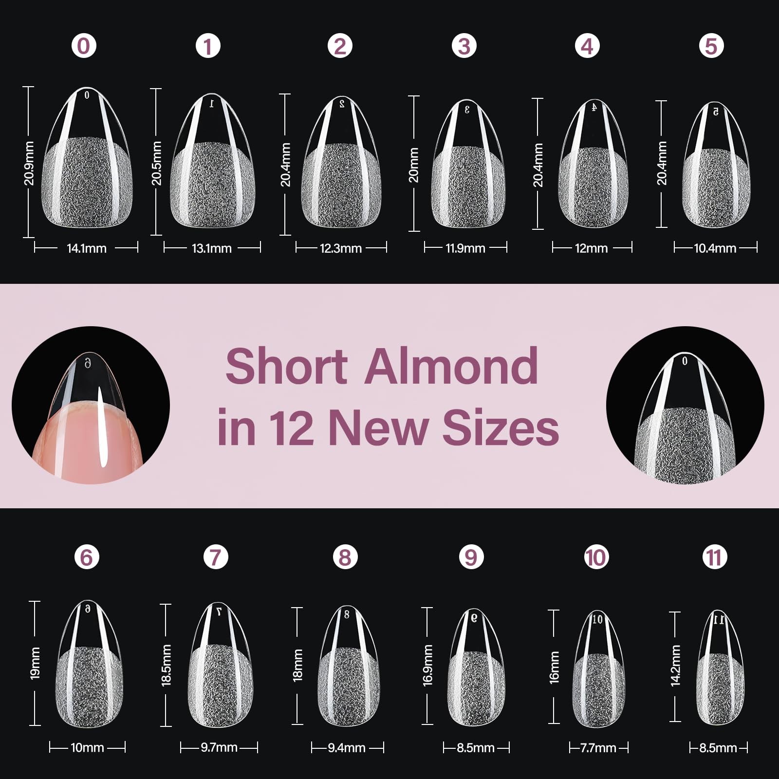 Misssix Short Almond Gel Nail Tips Kit 216Pcs Pre Etched Clear Fake Nails Full