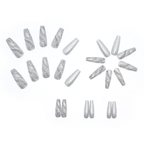 24 pcs Coffin Press on Nails Long Fake Nails 0.04 Fl Oz (Pack of 24) PN03Gray