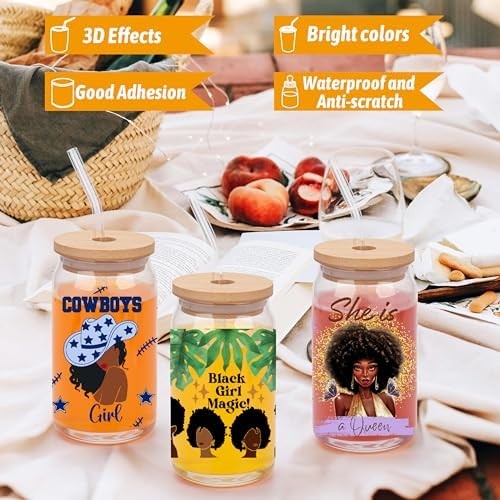 UV DTF Cup Wraps for Glass Cups 16 oz, 10 Sheets Cup Rub on Transfers for Crafts