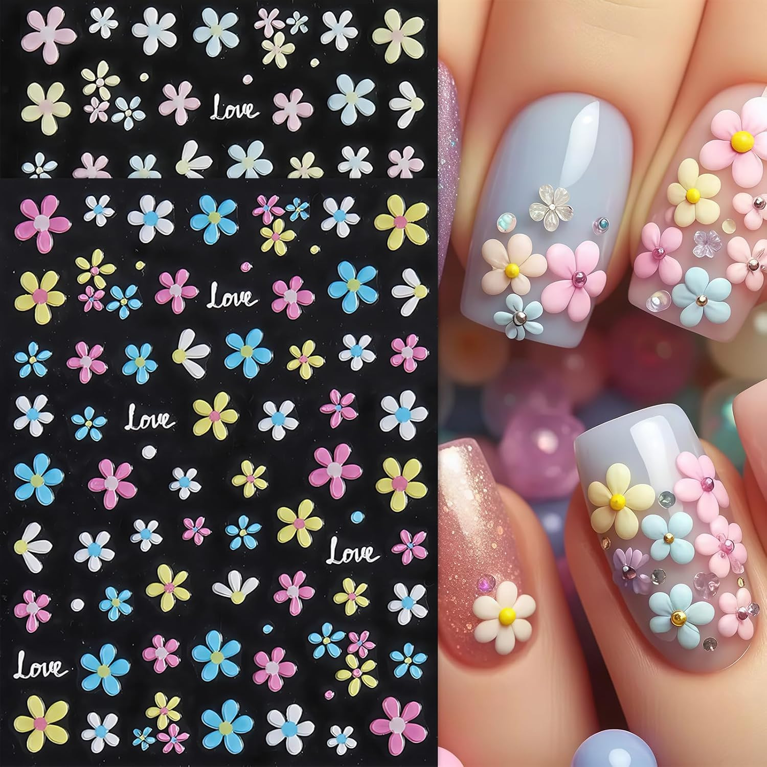 Flower Nail Art Stickers Decals 5D Flowers Nail Stickers Summer Daisy Sunflower
