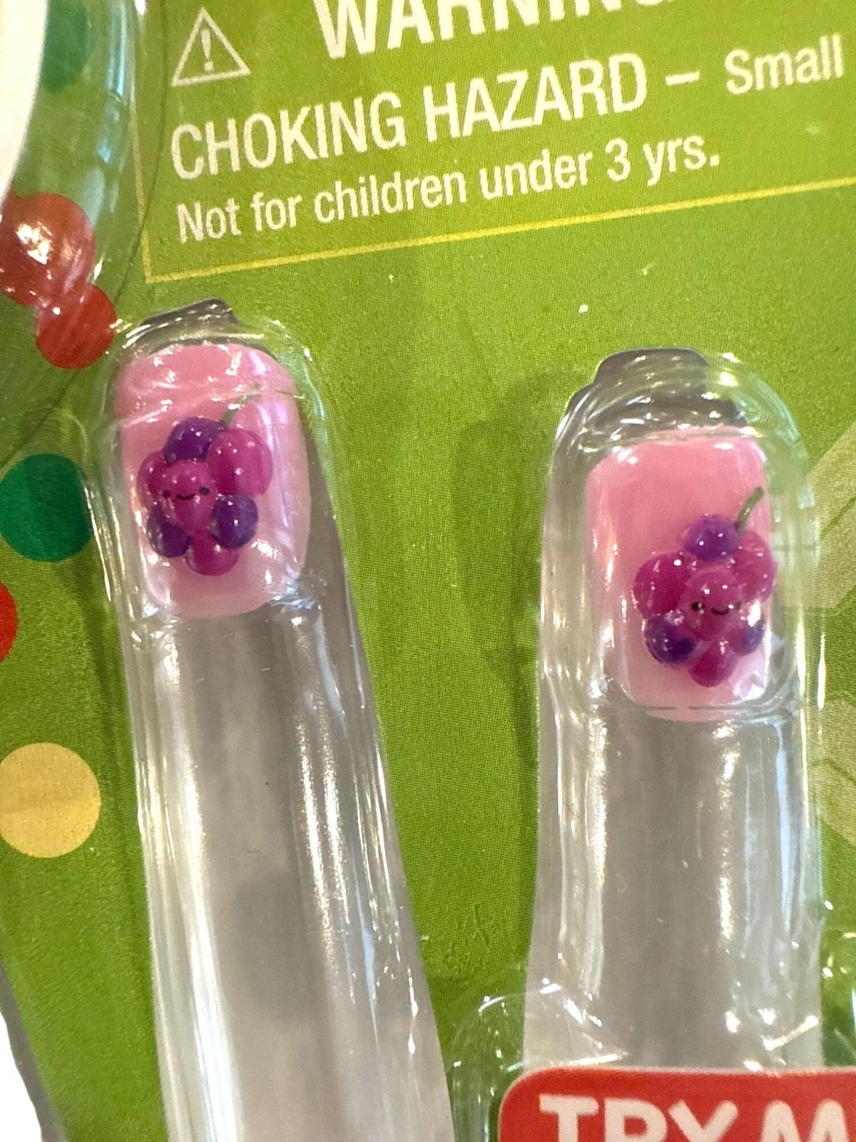 POP GRRL Nail Charms 10 Press-On Nails Purple+Lavender+White+Orange GRAPES+DOTS