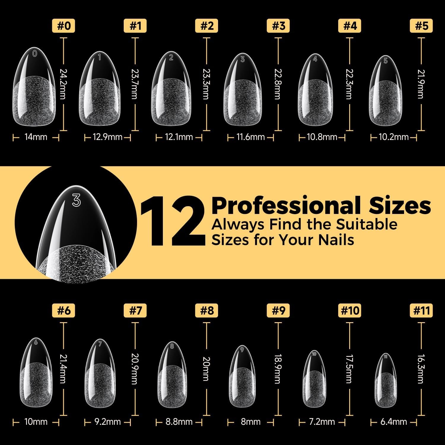 Una Gella 600 Pcs Almond Gel Nail Tips Pre Etched Medium Almond Nail Tips 12