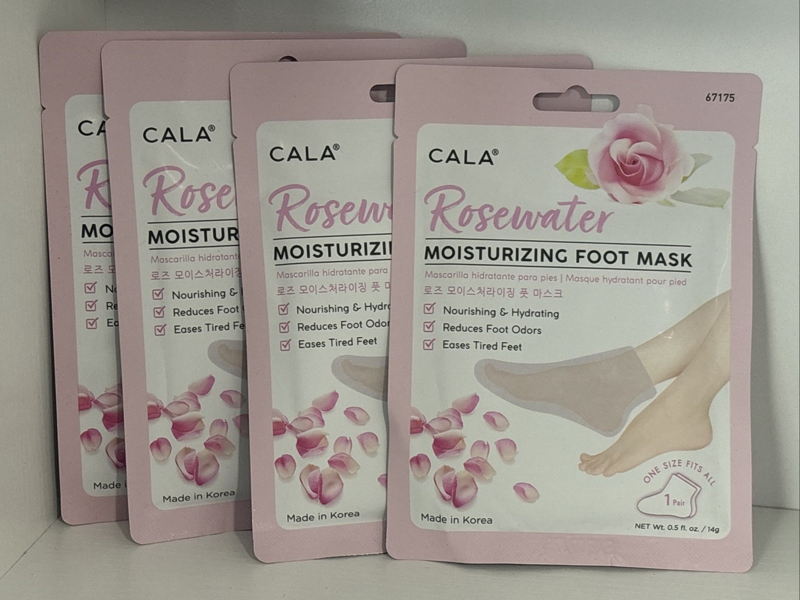 CALA Rosewater Moisturizing Foot Masks, 3 count + 1 Bonus pack -Hydrating NEW