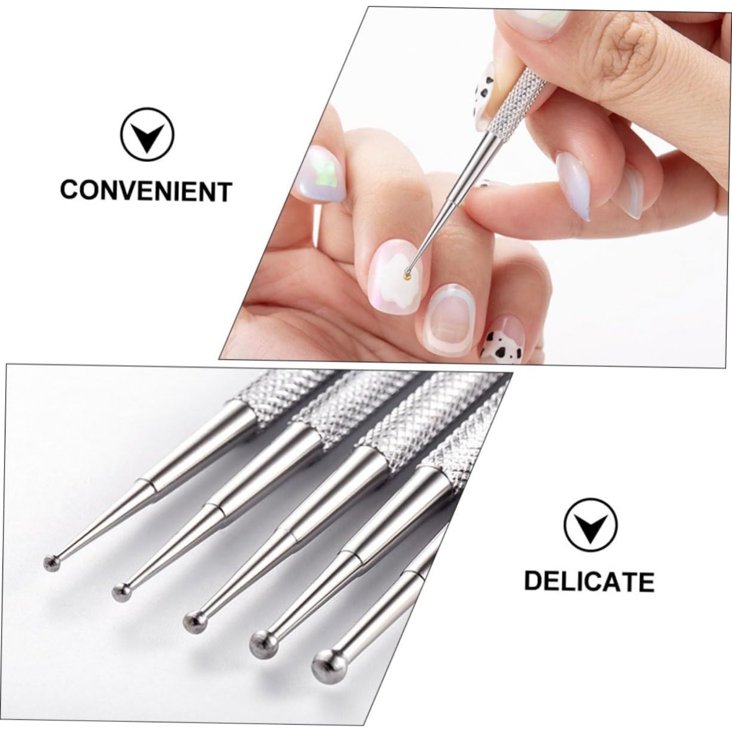 5pcs Stainless steel nail art pen double head type manicure drawing tools diy