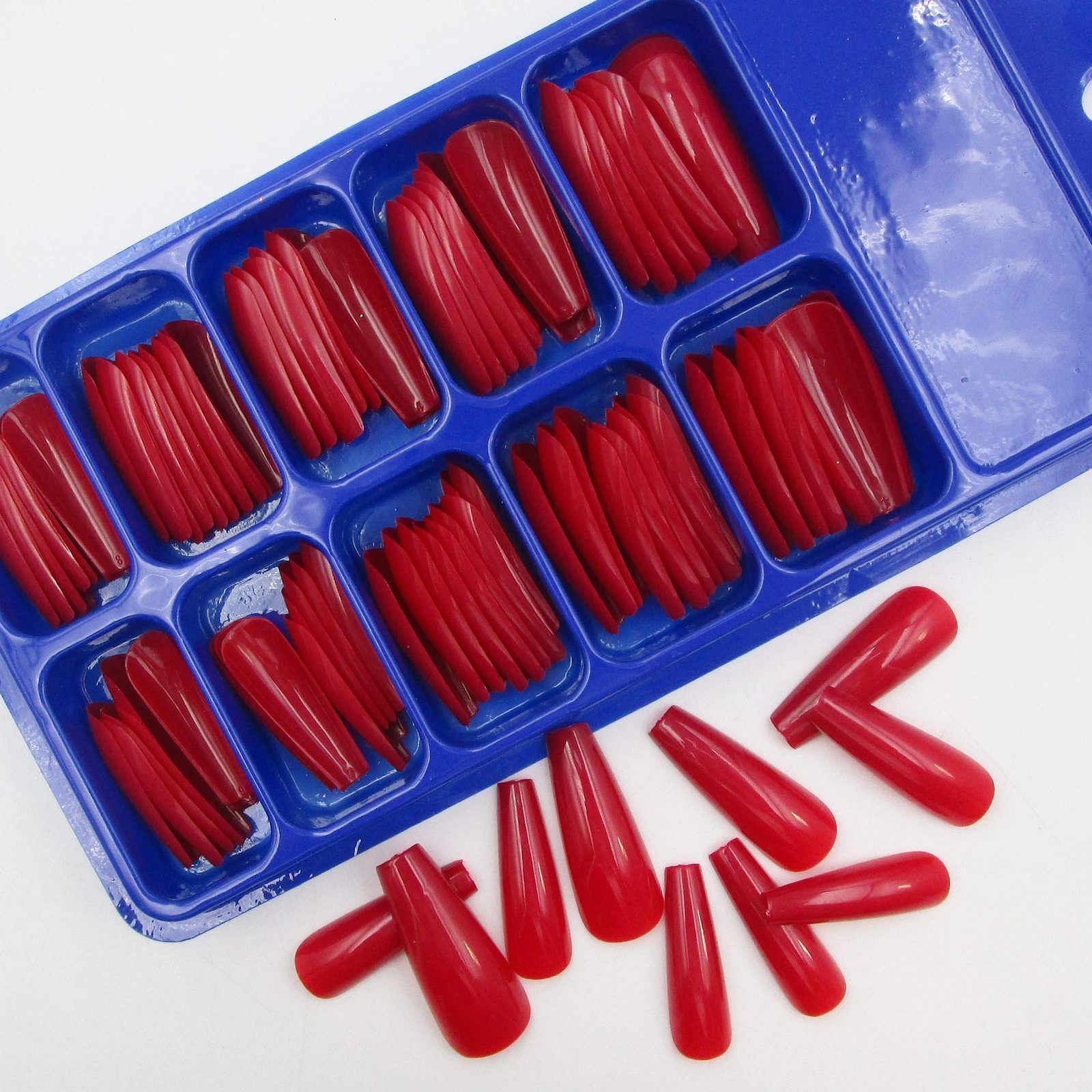 100pc Red Press on Nails Medium Coffin Fake Nails, Press-on long,