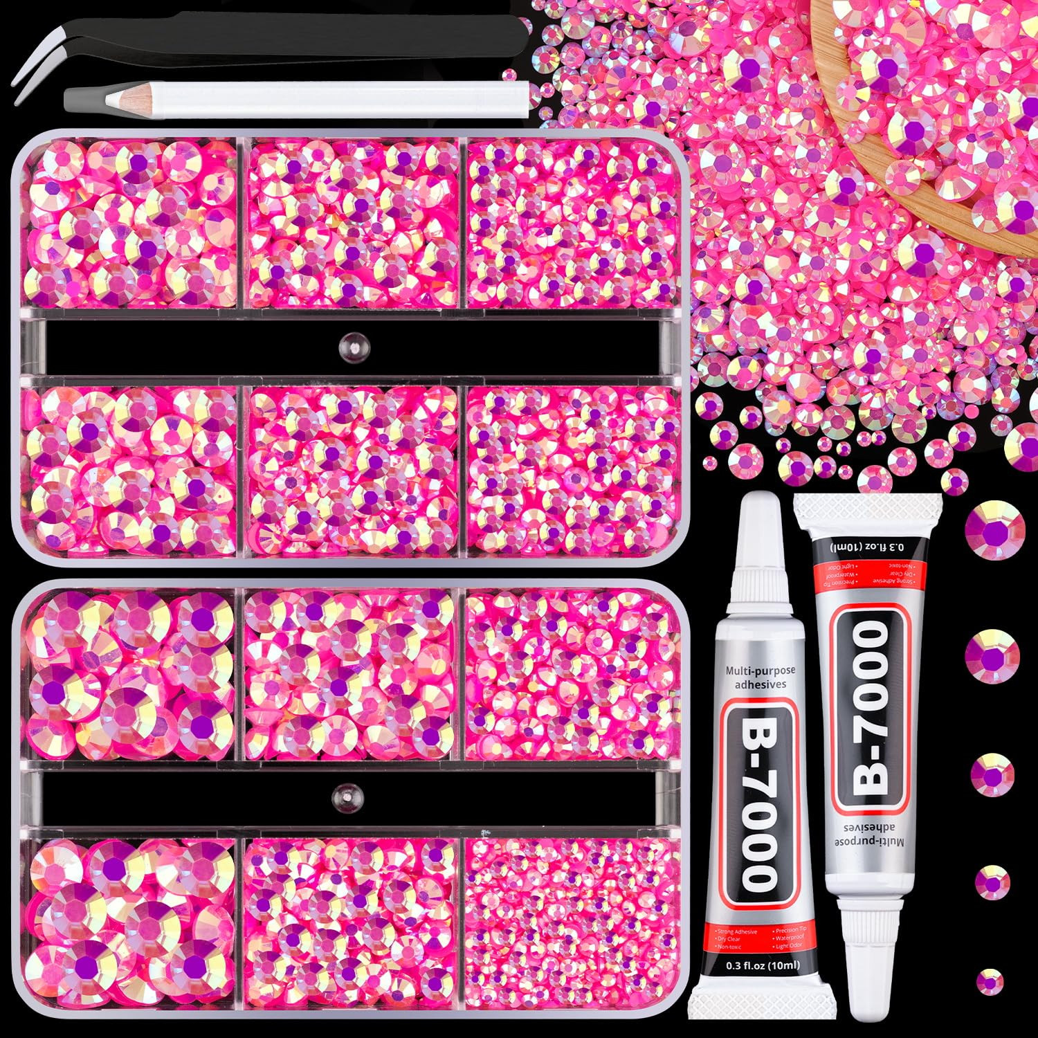 Resin Jelly Rhinestones for Crafting with B7000 Jewelry Glue, 2 Boxes Hot Pink A