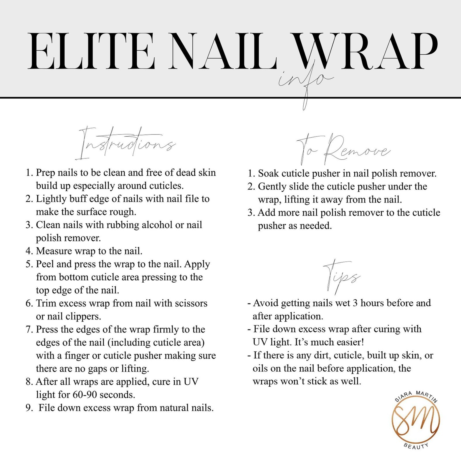 Siara Martin Beauty Elite UV Gel Nail Wraps Titania White Marble Gold Metallic