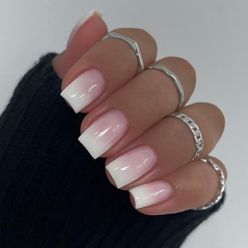 White Ombre Fake Nails Square 1 Fl Oz (Pack of 24) Style 13