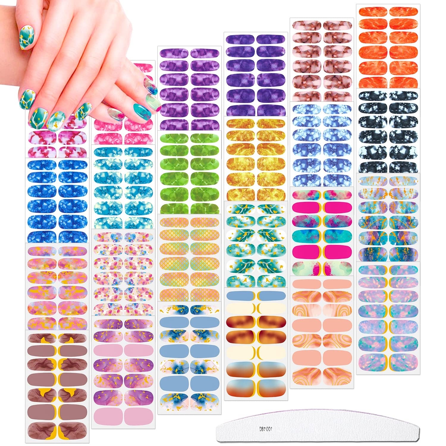 336 Pieces 24 Sheets Women’s Full Wrap Marble Nail Polish Strips Stickers