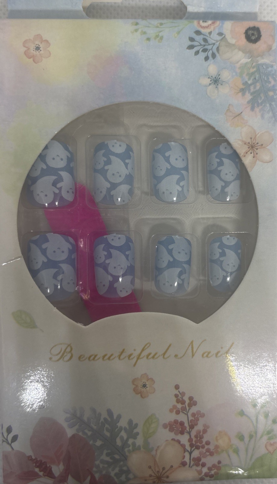 Beautiful Nail Medium Length Blue With Ghosts