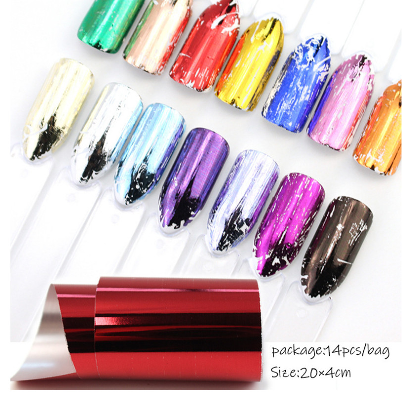 14pcs MIRROR EFFECT Nail Art Foil Stickers Starry Sky Wrap Adhesive Tip Decal SK