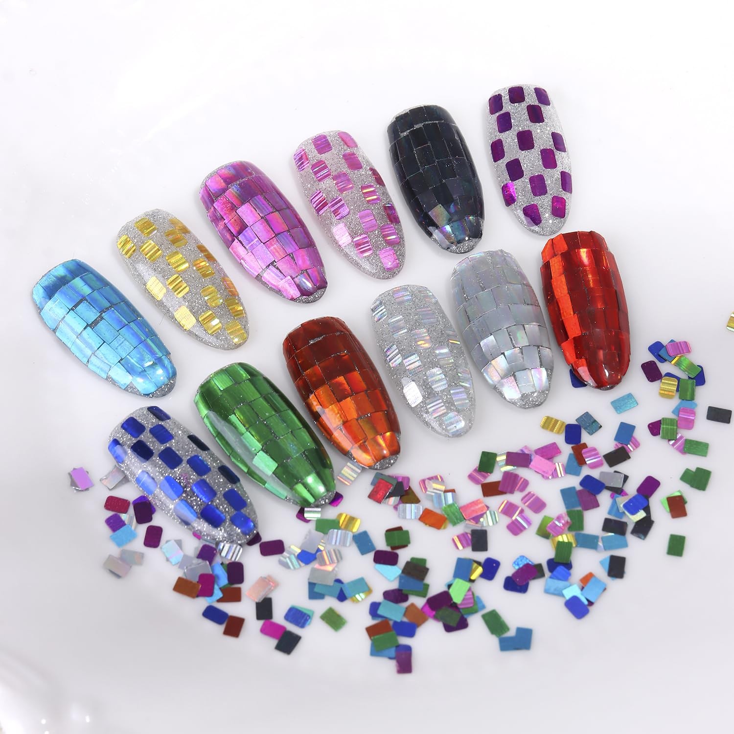 Laser Square Glitter Nail Art Sequins, 12 Colors Rectangle Shape Holographic …