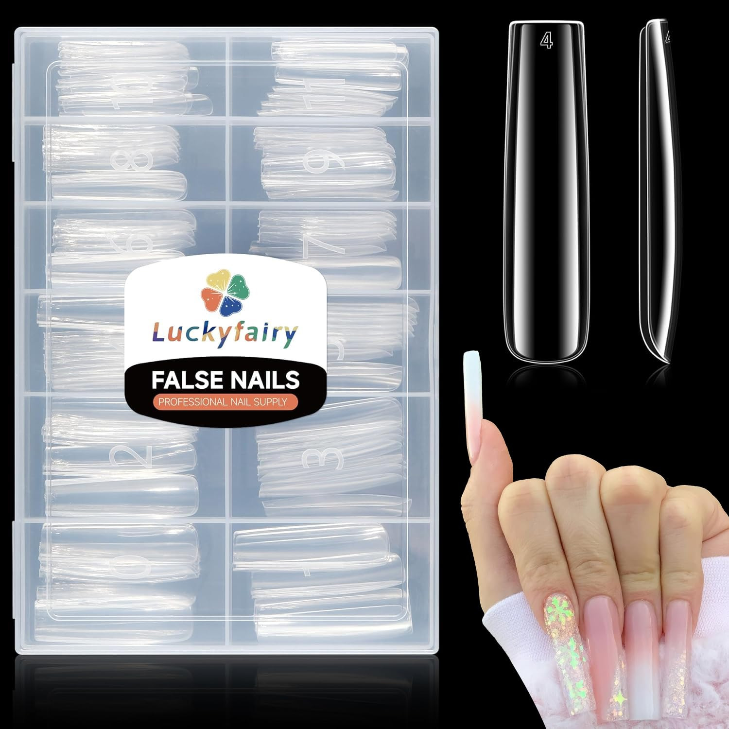 XXL Nail Tips Square 120 Pcs 12 Sizes – No C Curve Flat Square Pre-Buff 2XL Half