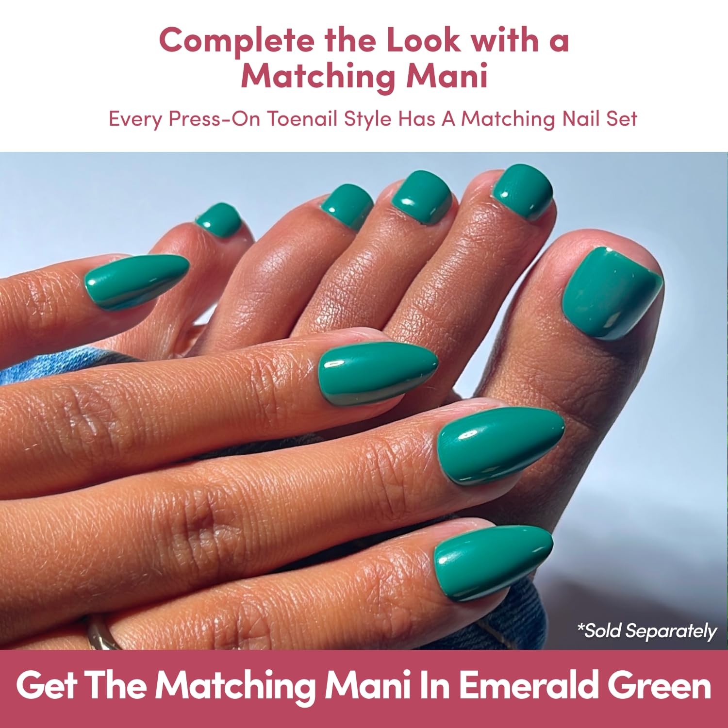 Press On Toenails Natural Fake Nails | Saturated Emerald Glossy Press On Toe…