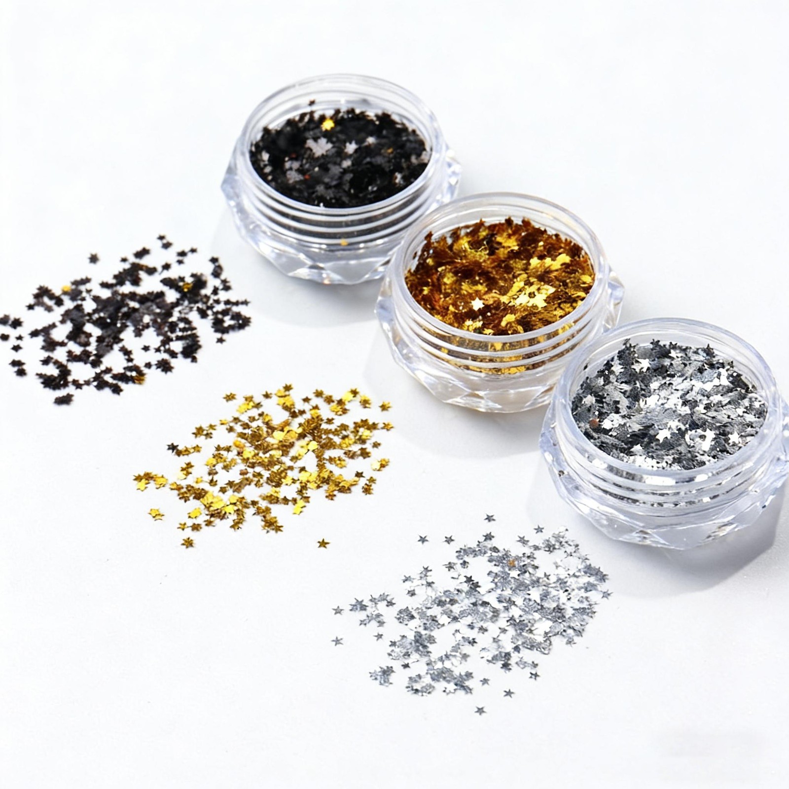 3-Color Five-Point Star Sequins, Chunky Glitter Set for Trendy Nail Decor Crafts