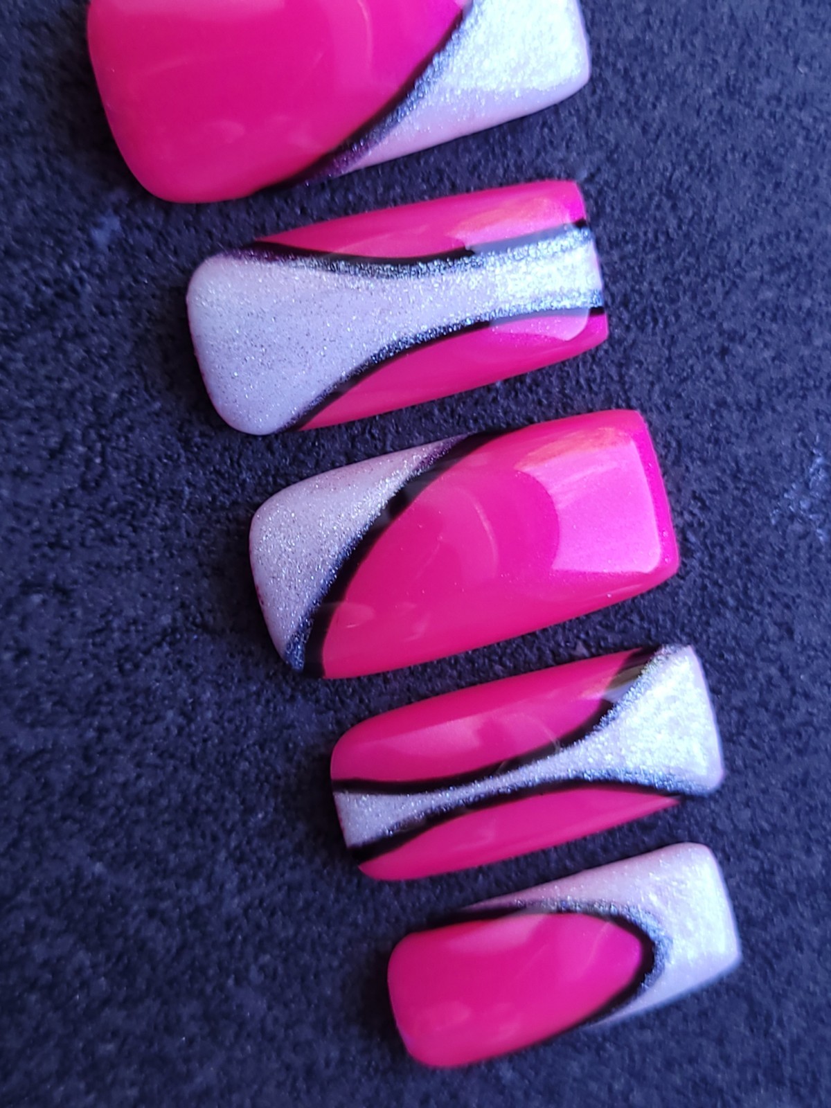 Custom Gel Press on Nails fake nails Handmade 10 pc set SMALL Bright Pink Chrome