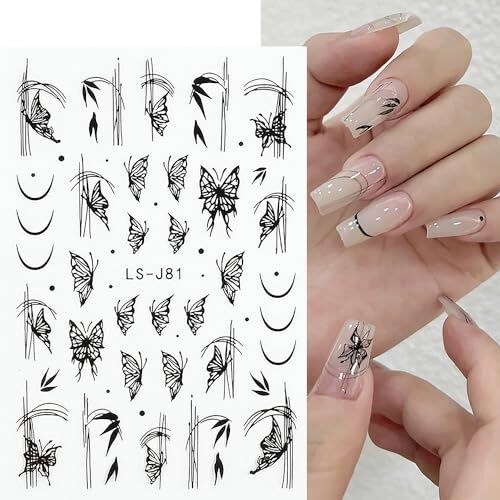 6 Sheet Butterfly Flower Nail Art Sticker Decals 3D Self-Adhesive Glitter Pink