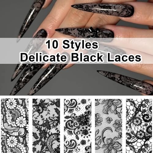 BAOYAALIN 20 Rolls Lace Nail Foil Sheets, 2 Boxes Black and Black&white