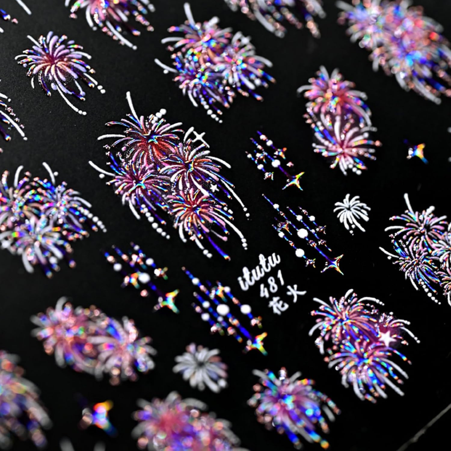 1 Sheet 4Th of July Firework Nail Stickers for Nail Art Embossed Fireworks Nail