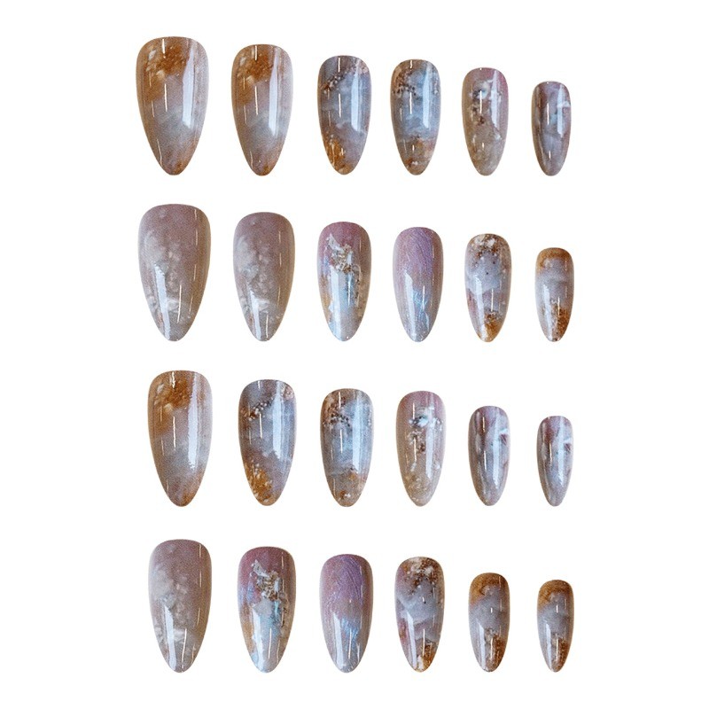 48 Pieces of Gold-plated Marble Transparent Fake Nails – Removable Nail Art