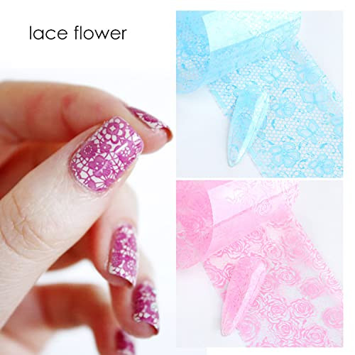 Holographic Nail Foil Transfer Stickers Decalss Nail Polish Sheets Lace Flower