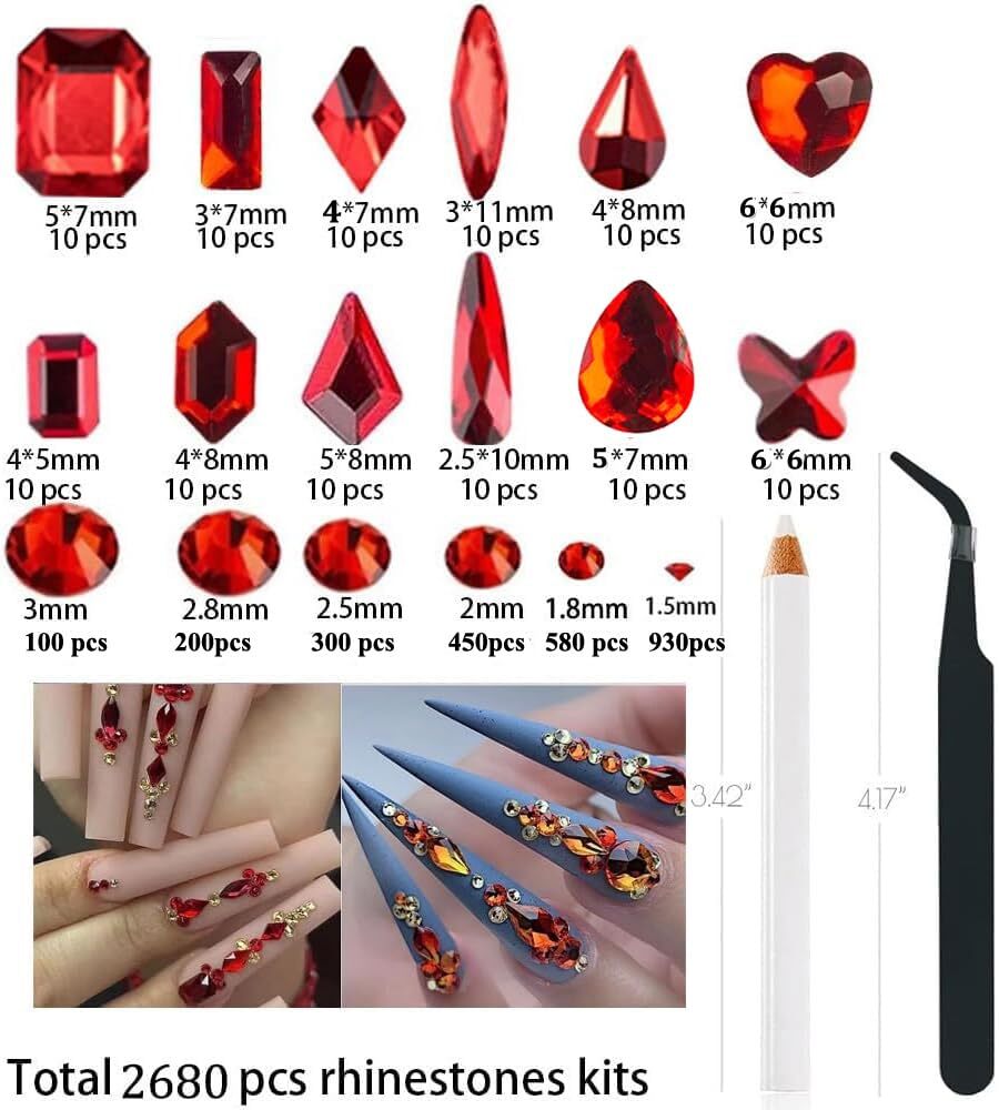 Red Crystal Nail Art Rhinestones Glass Diamond Jewelry Nail Art for Nails Faces
