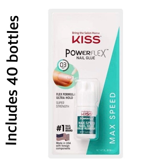 KISS PowerFlex Maximum Speed Nail Glue Sets In Seconds .10 oz – 40 Bottles