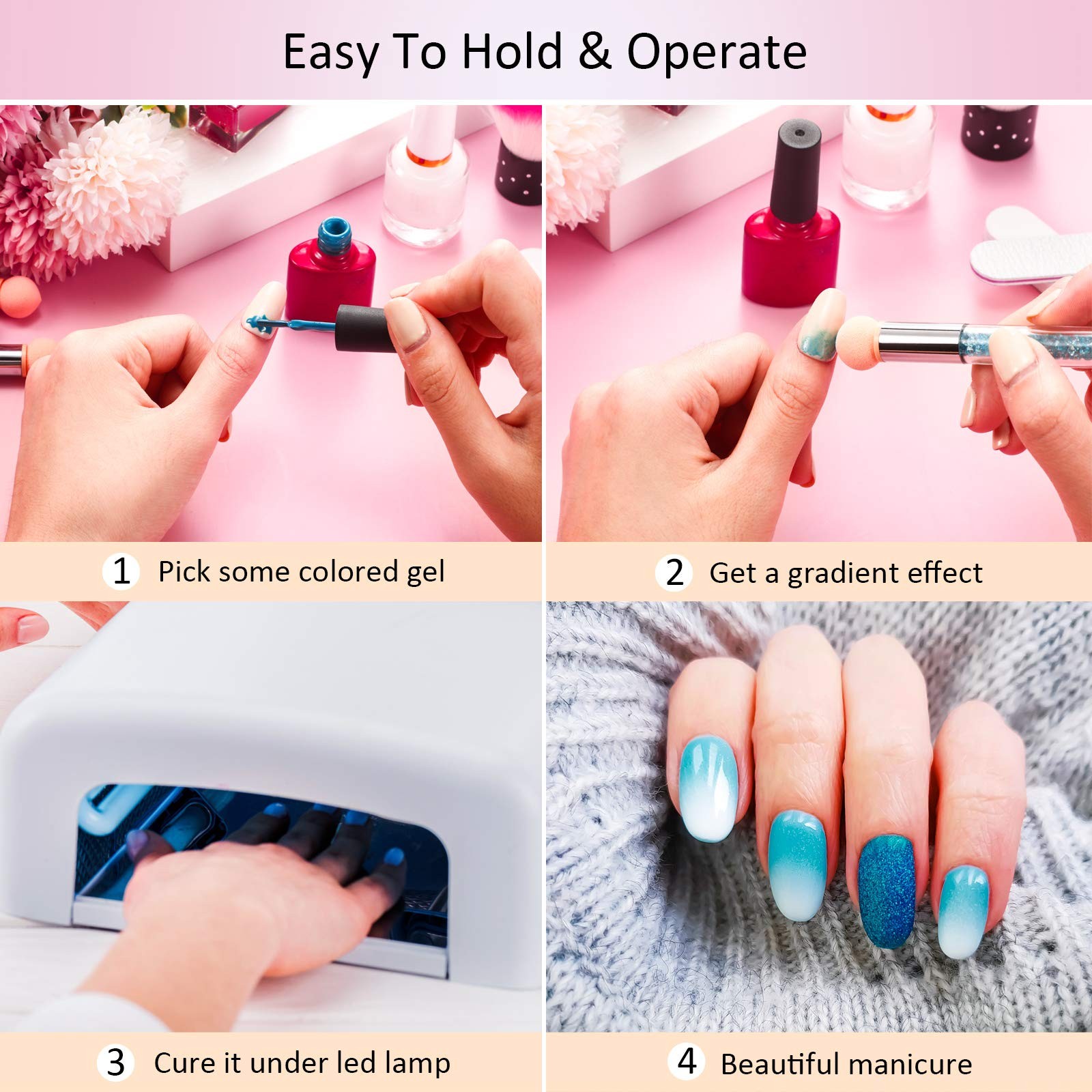 4 Pcs UV Gel Gradient Sponges Pens with 16 Pcs Replacement Head Nail Sponges