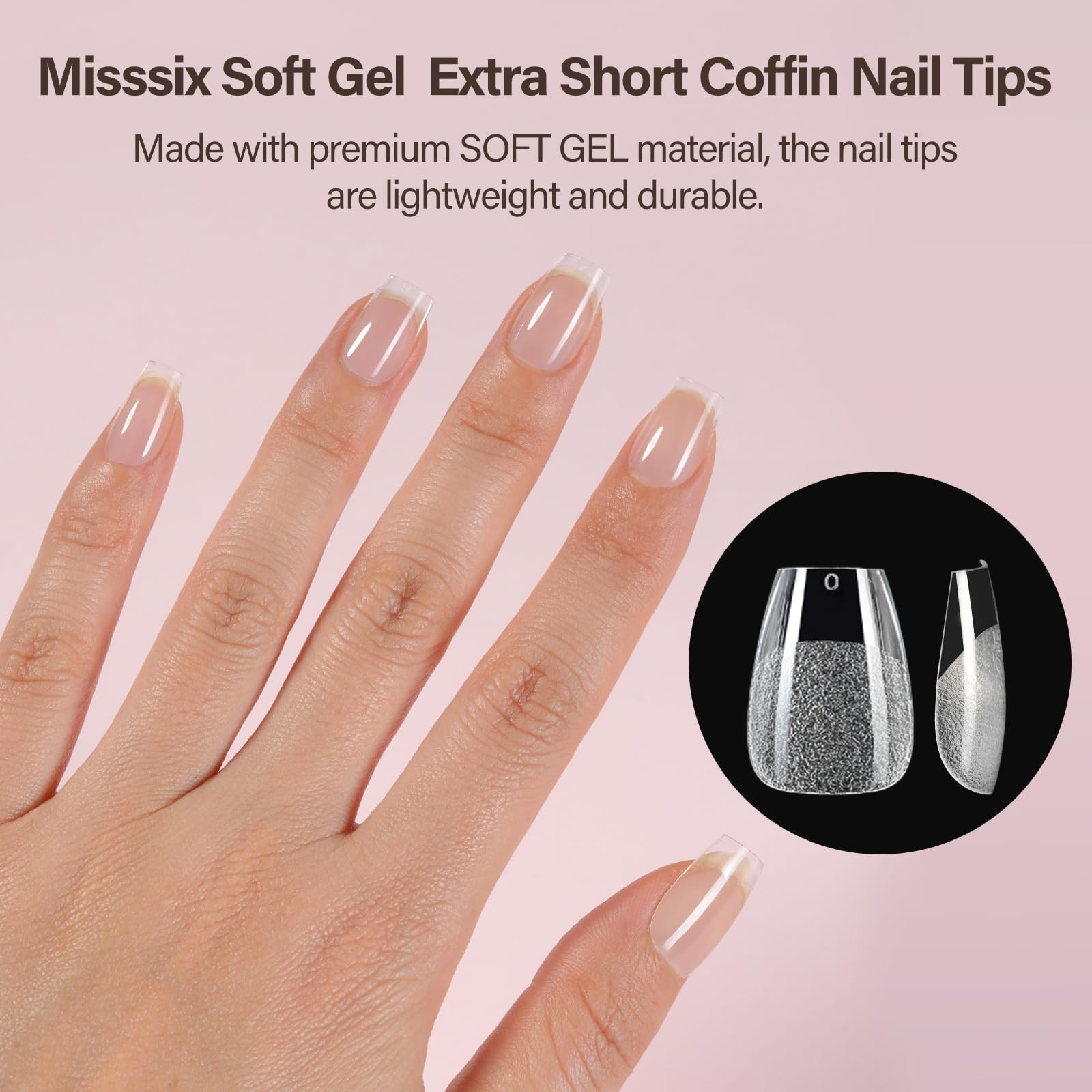 Misssix Extra Short Coffin x Nail Tips Kit, 216Pcs Pre Etched Clear