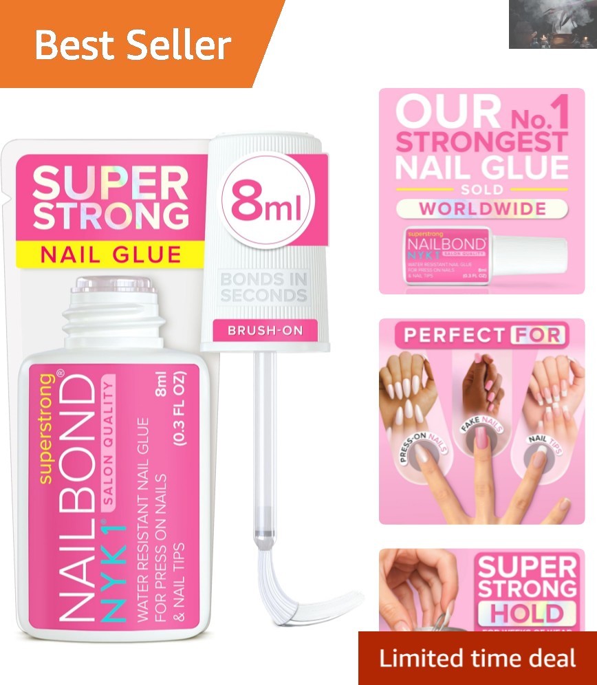 Super Strong Nail Glue for Press On & Acrylic Nails – Quick Dry Brush On 8ml
