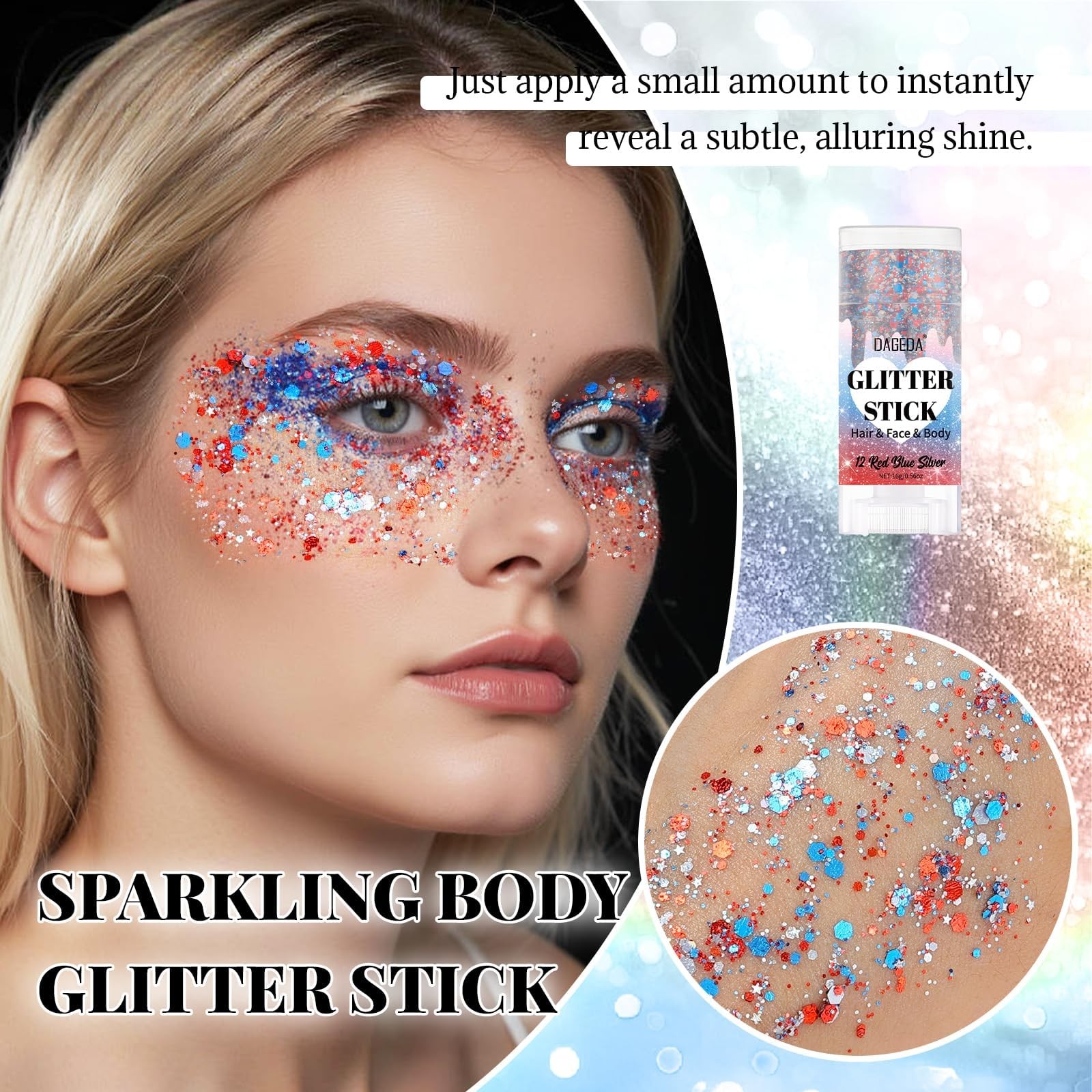 Red White and Blue Body Glitter Stick, Sparkly Face Glitter Makeup, 4th of Ju…