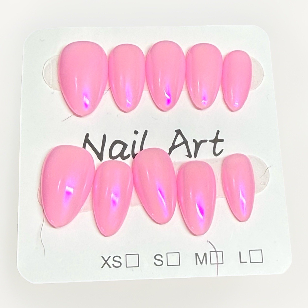 Handmade Acrylic Pink Shiny Almond Medium Press-On Nails Pre-Designed Set