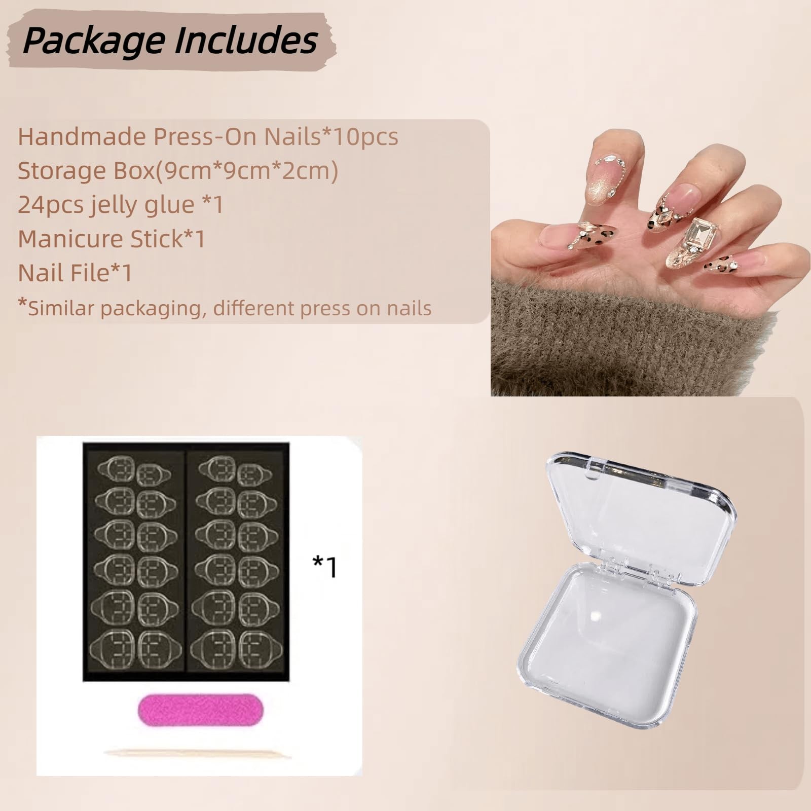 Almond Press on Nails Medium – 10pcs 3D Handmade Press on Nail French Tip Sty…