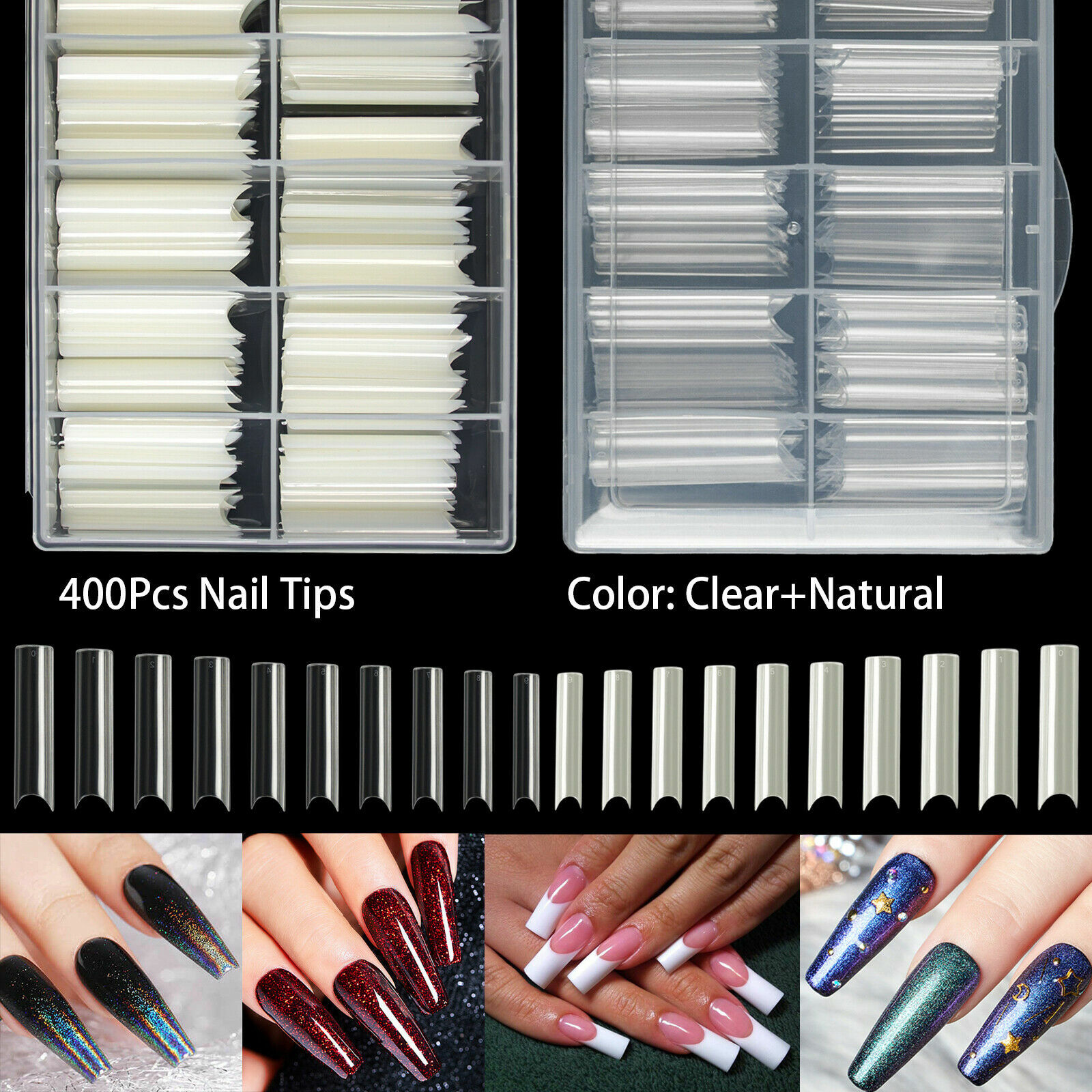 200PCS C Curve Half Cover Nail Tips Extra Long Square Tip Gel Acrylic Nails