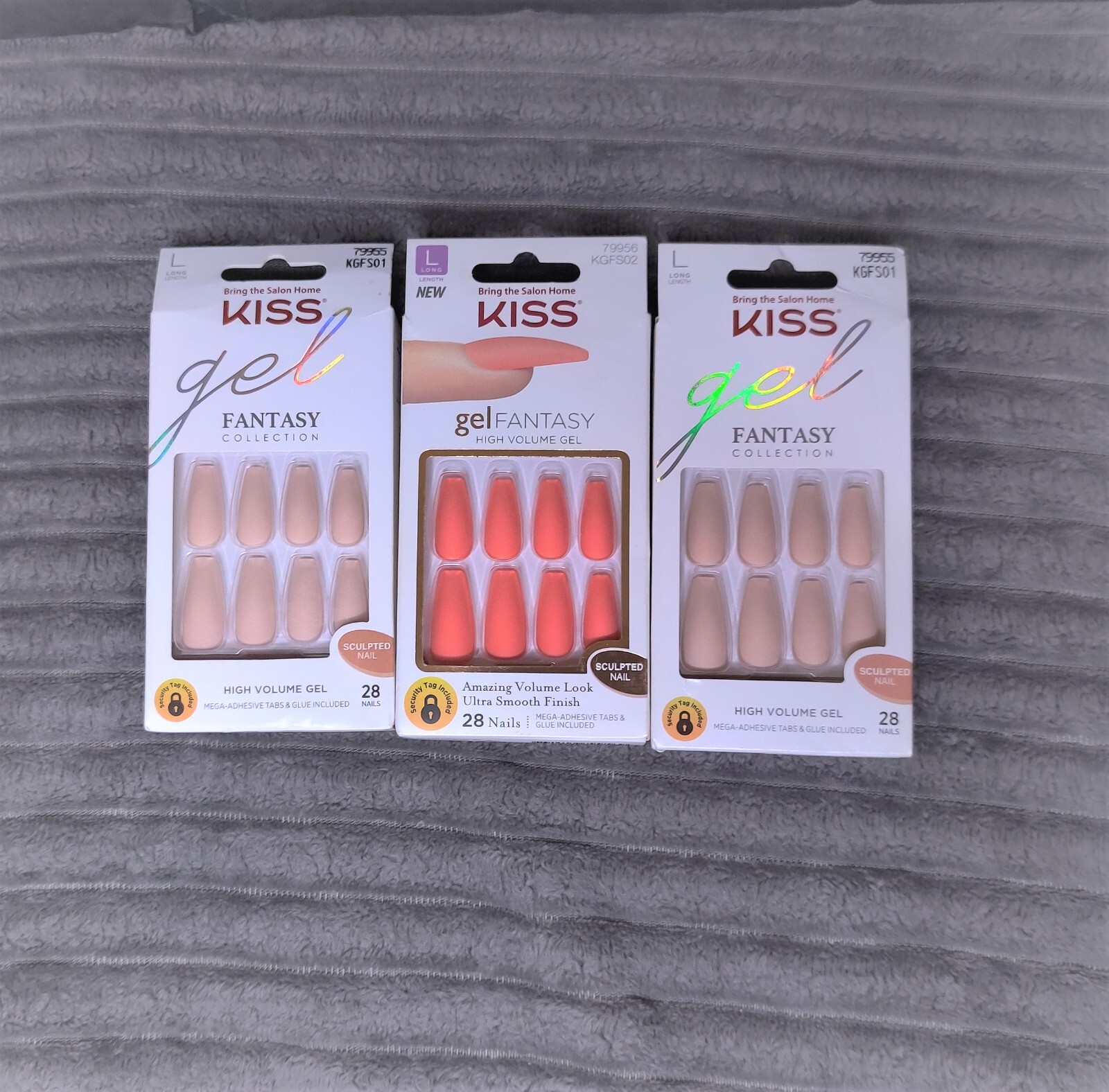 KISS GEL FANTASY 3 PACKS SCULPTED NAILS LONG PALE NUDE AND CORAL PINK NEW